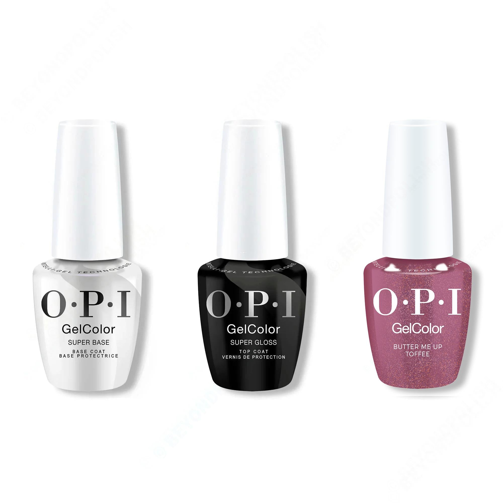 OPI GelColor Intelli-Gel Combo - Super Base Coat, Super Gloss Top Coat & Butter Me Up Toffee - Gel Polish at Beyond Polish