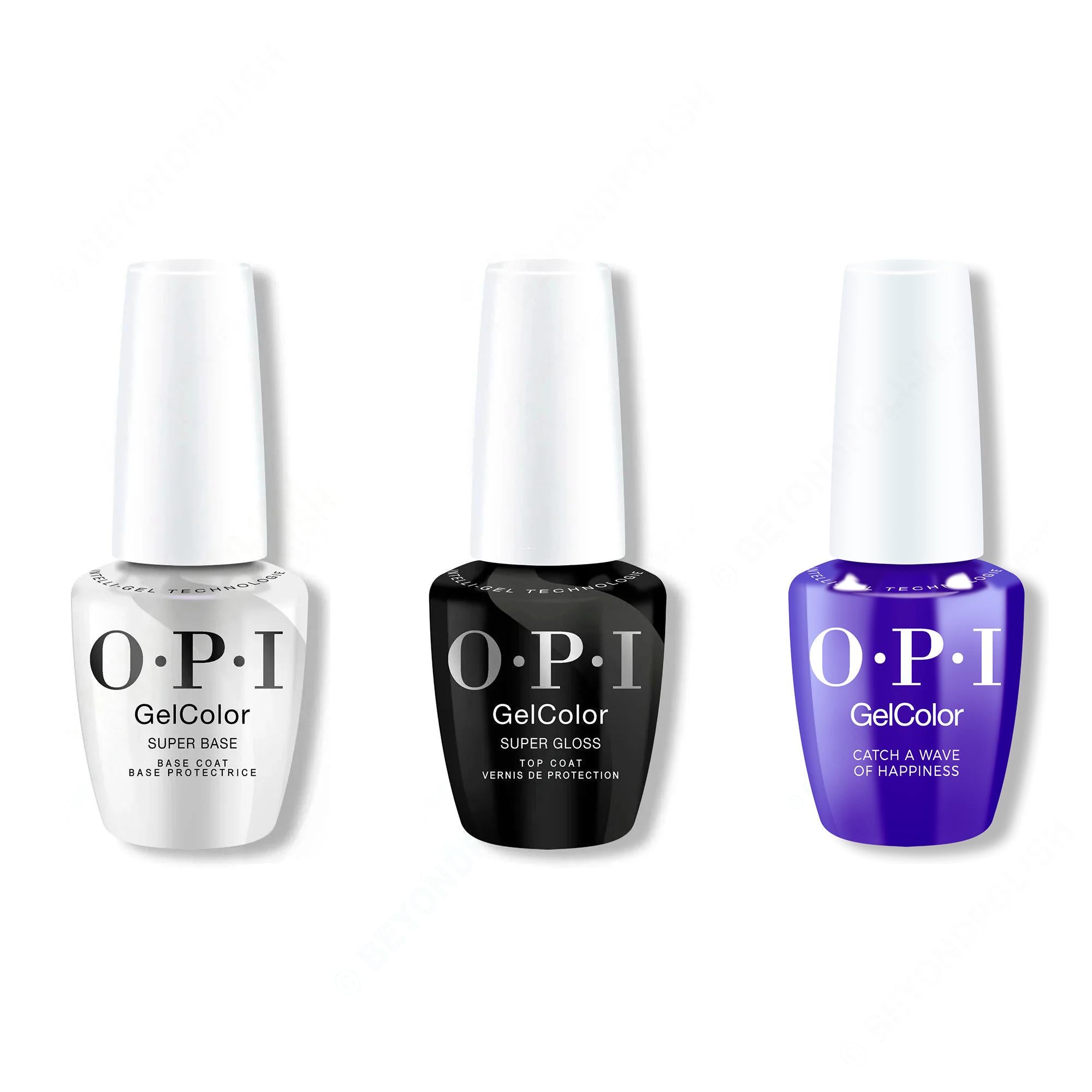 OPI GelColor Intelli-Gel Combo - Super Base Coat, Super Gloss Top Coat & Catch a Wave of Happiness - Gel Polish at Beyond Polish