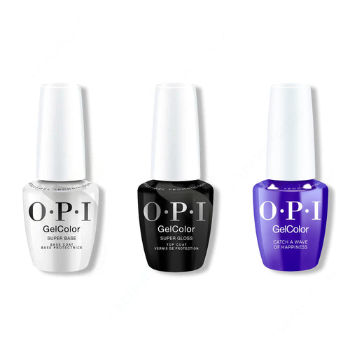 OPI GelColor Intelli-Gel Combo - Super Base Coat, Super Gloss Top Coat & Catch a Wave of Happiness