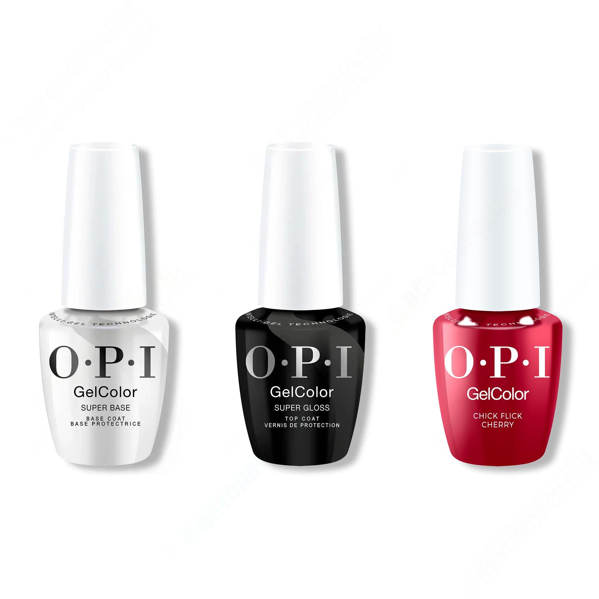 OPI GelColor Intelli-Gel Combo - Super Base Coat, Super Gloss Top Coat & Chick Flick Cherry 0.5 Oz - Gel Polish at Beyond Polish