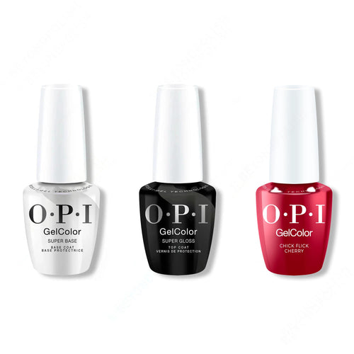 OPI GelColor Intelli-Gel Combo - Super Base Coat, Super Gloss Top Coat & Chick Flick Cherry 0.5 Oz