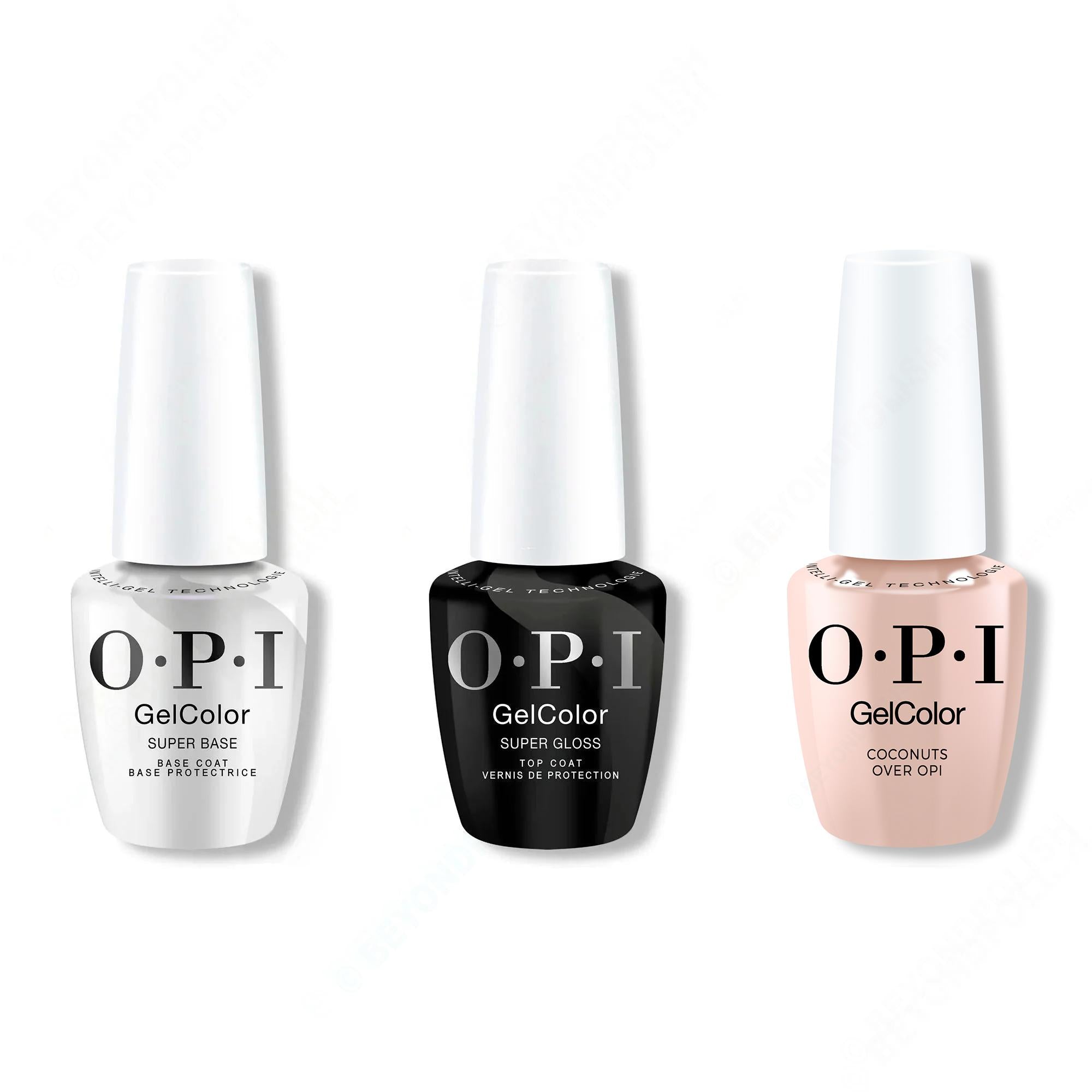 OPI GelColor Intelli-Gel Combo - Super Base Coat, Super Gloss Top Coat & Coconuts Over Opi 0.5 Oz - Gel Polish at Beyond Polish
