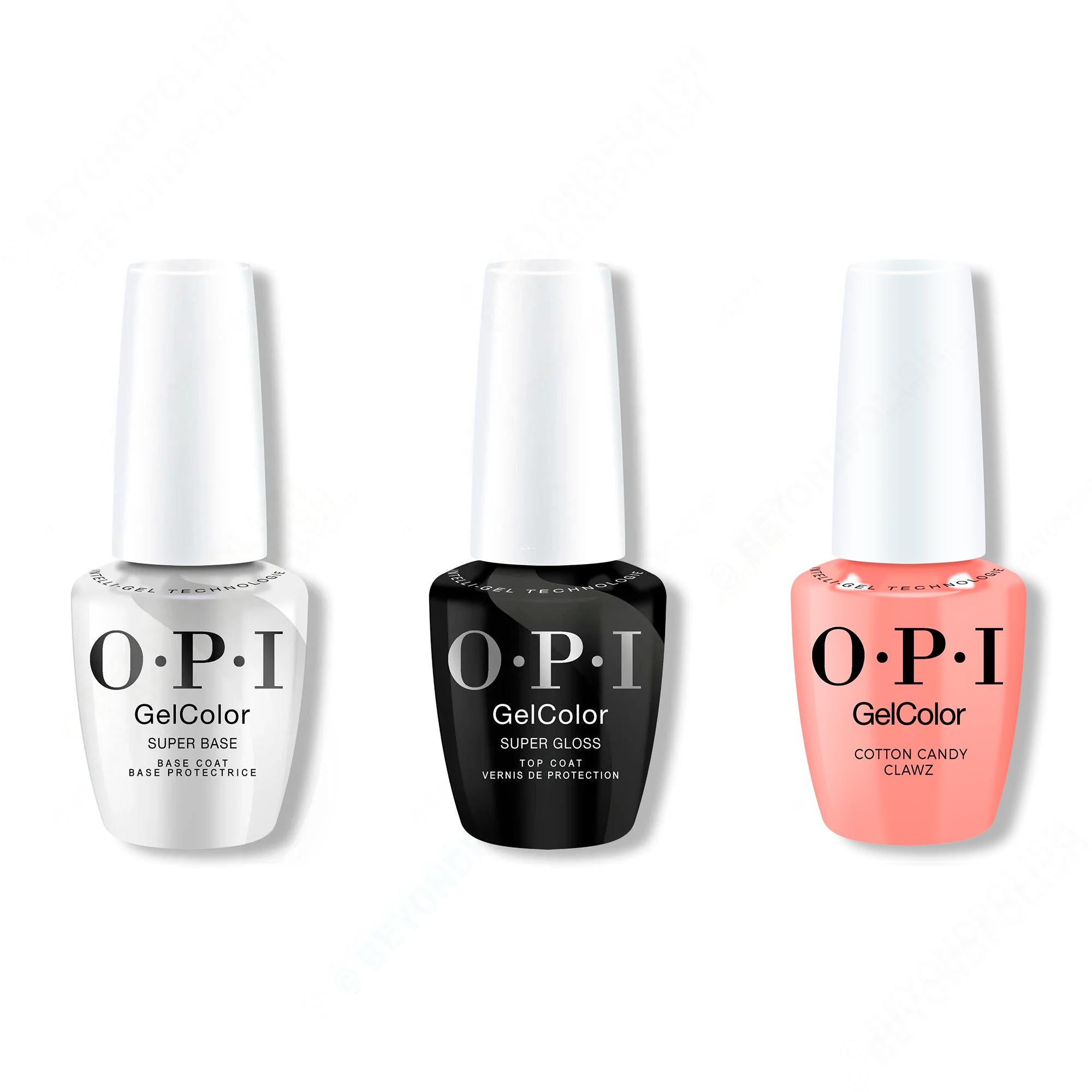 OPI GelColor Intelli-Gel Combo - Super Base Coat, Super Gloss Top Coat & Cotton Candied Clawz - Gel Polish at Beyond Polish