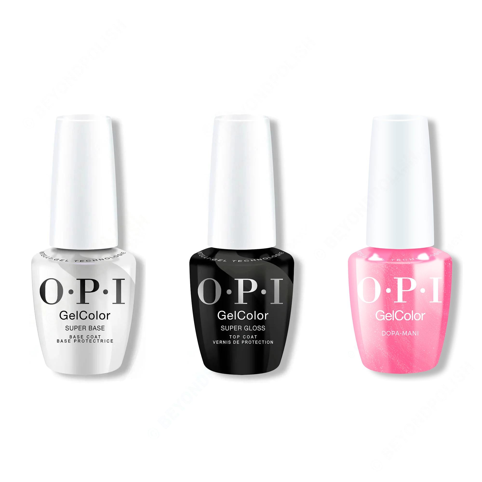 OPI GelColor Intelli-Gel Combo - Super Base Coat, Super Gloss Top Coat & Dopa-mani - Gel Polish at Beyond Polish