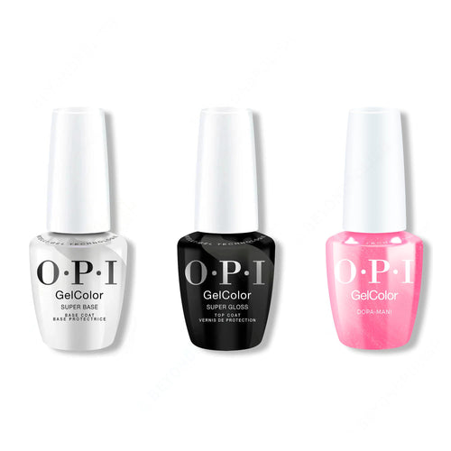OPI GelColor Intelli-Gel Combo - Super Base Coat, Super Gloss Top Coat & Dopa-mani
