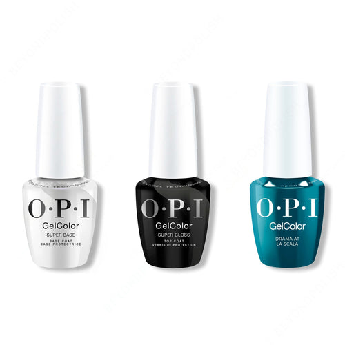OPI GelColor Intelli-Gel Combo - Super Base Coat, Super Gloss Top Coat & Drama at La Scala