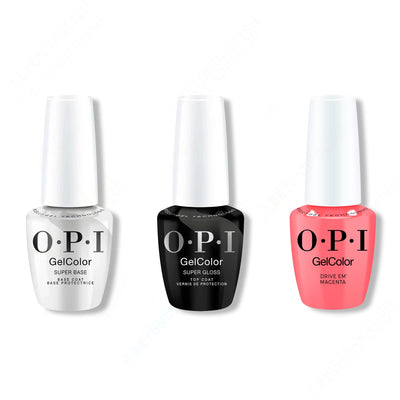 OPI GelColor Intelli-Gel Combo - Super Base Coat, Super Gloss Top Coat & Drive ‘Em Magenta - Gel Polish at Beyond Polish