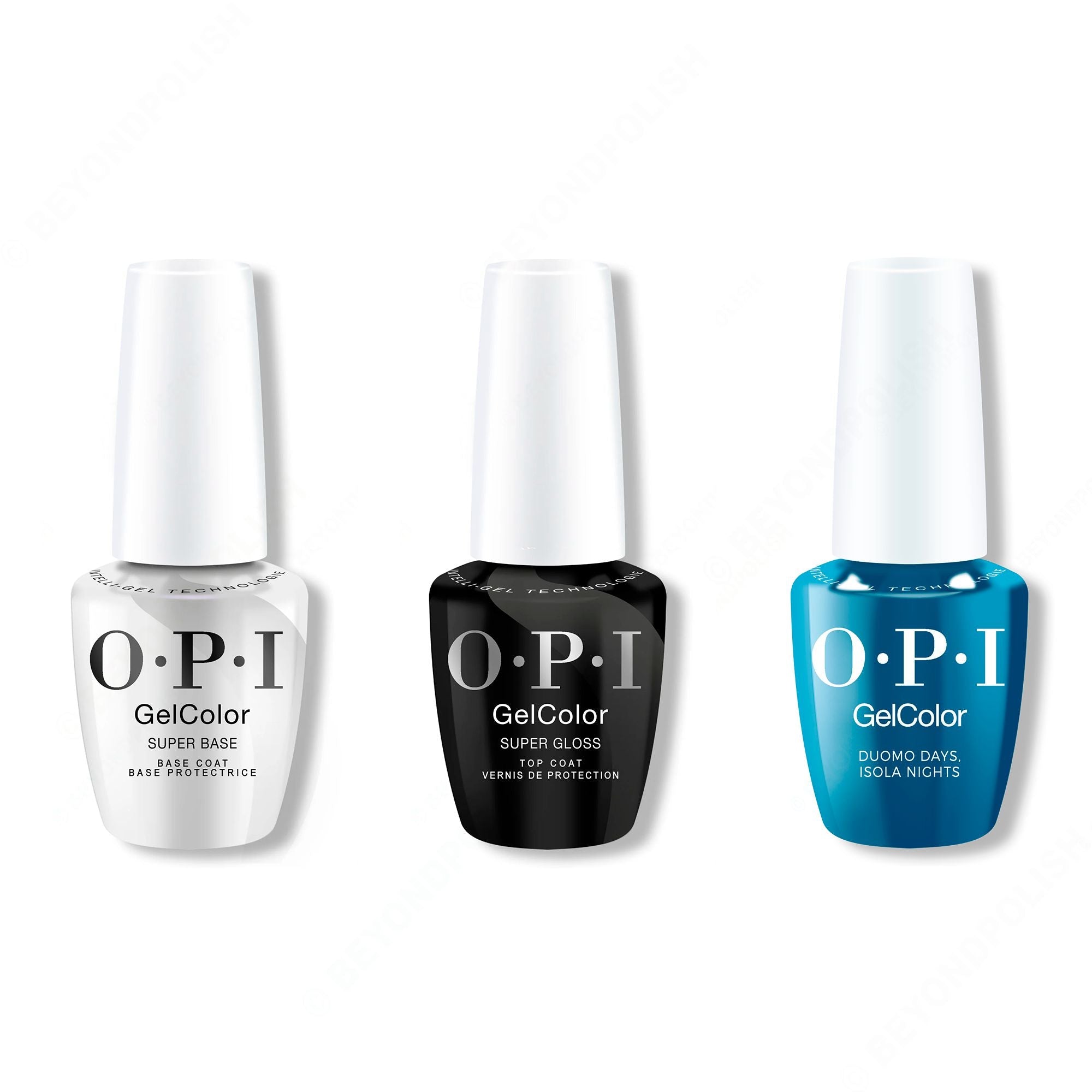 OPI GelColor Intelli-Gel Combo - Super Base Coat, Super Gloss Top Coat & Duomo Days, Isola Nights - Gel Polish at Beyond Polish