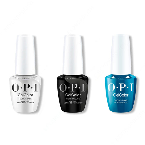 OPI GelColor Intelli-Gel Combo - Super Base Coat, Super Gloss Top Coat & Duomo Days, Isola Nights