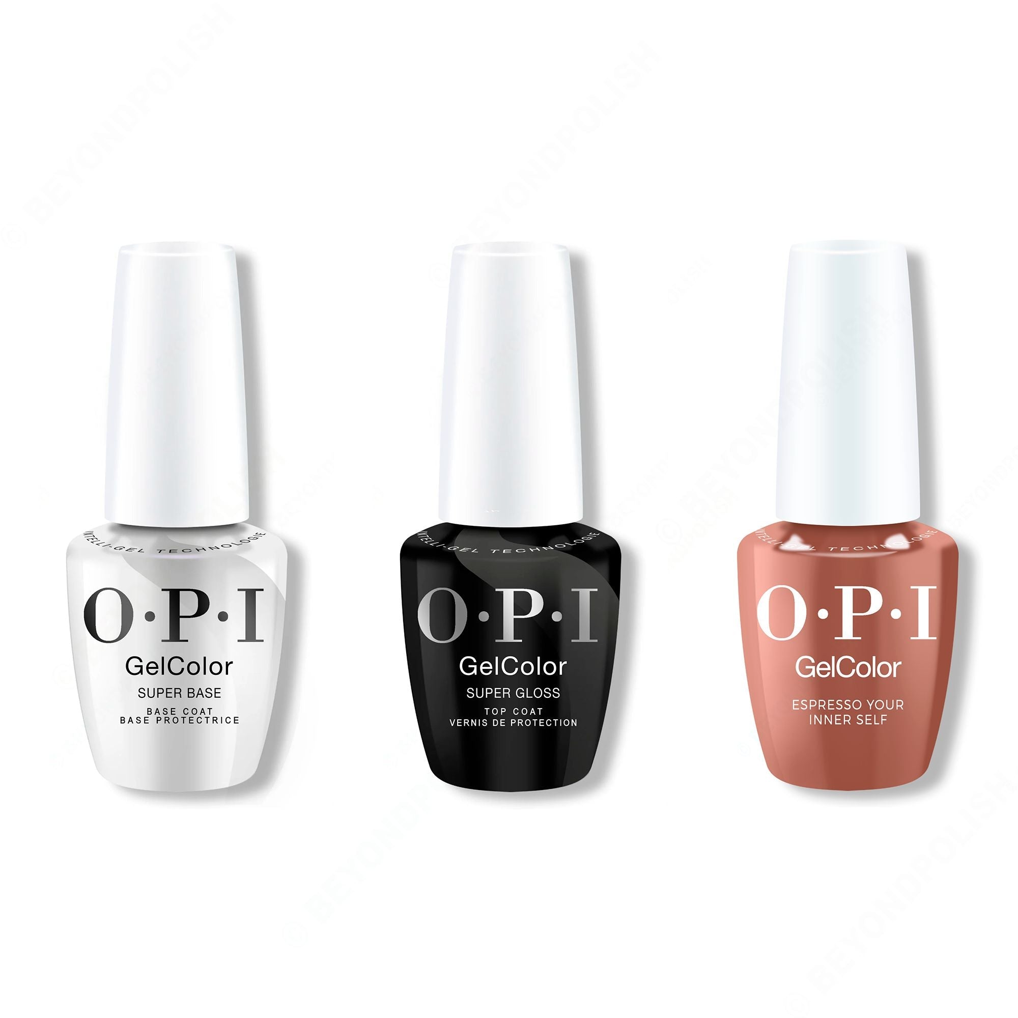 OPI GelColor Intelli-Gel Combo - Super Base Coat, Super Gloss Top Coat & Espresso Your Inner Self - Gel Polish at Beyond Polish