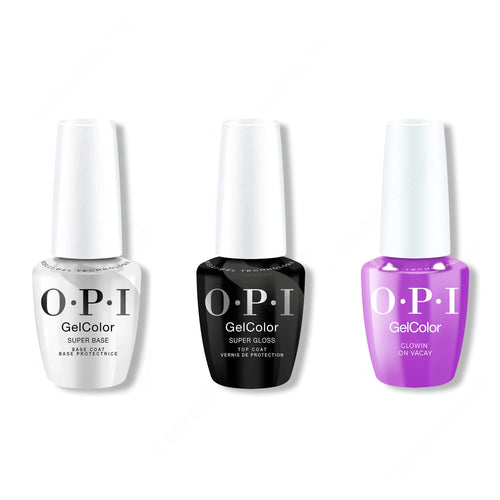 OPI GelColor Intelli-Gel Combo - Super Base Coat, Super Gloss Top Coat & Glowin' on Vacay