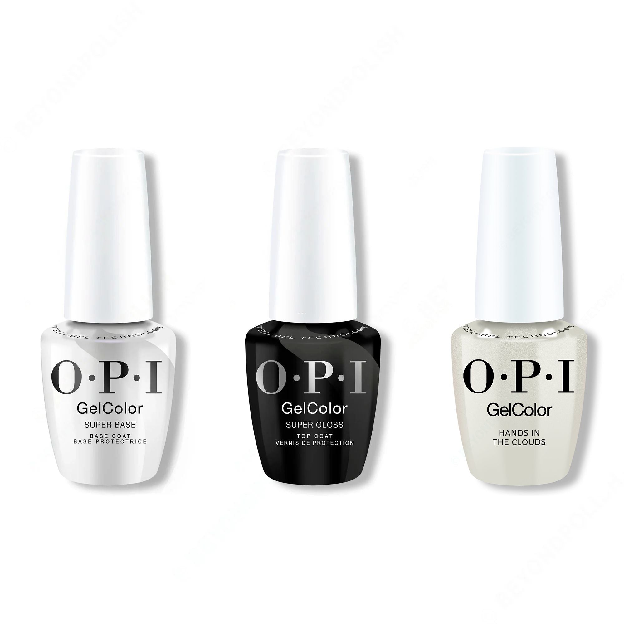 OPI GelColor Intelli-Gel Combo - Super Base Coat, Super Gloss Top Coat & Hands in the Clouds - Gel Polish at Beyond Polish