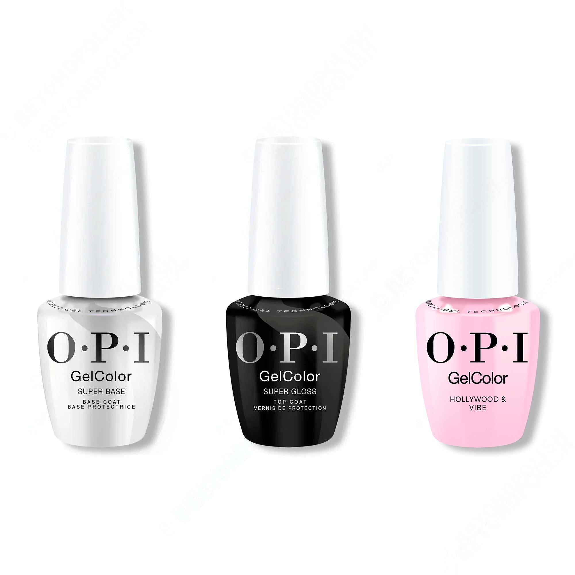 OPI GelColor Intelli-Gel Combo - Super Base Coat, Super Gloss Top Coat & Hollywood & Vibe 0.5 Oz - Gel Polish at Beyond Polish