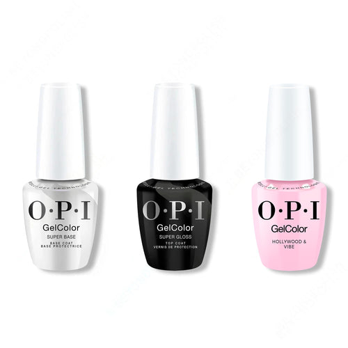 OPI GelColor Intelli-Gel Combo - Super Base Coat, Super Gloss Top Coat & Hollywood & Vibe 0.5 Oz