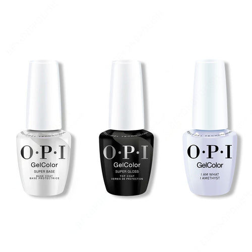 OPI GelColor Intelli-Gel Combo - Super Base Coat, Super Gloss Top Coat & I Am What I Amethyst