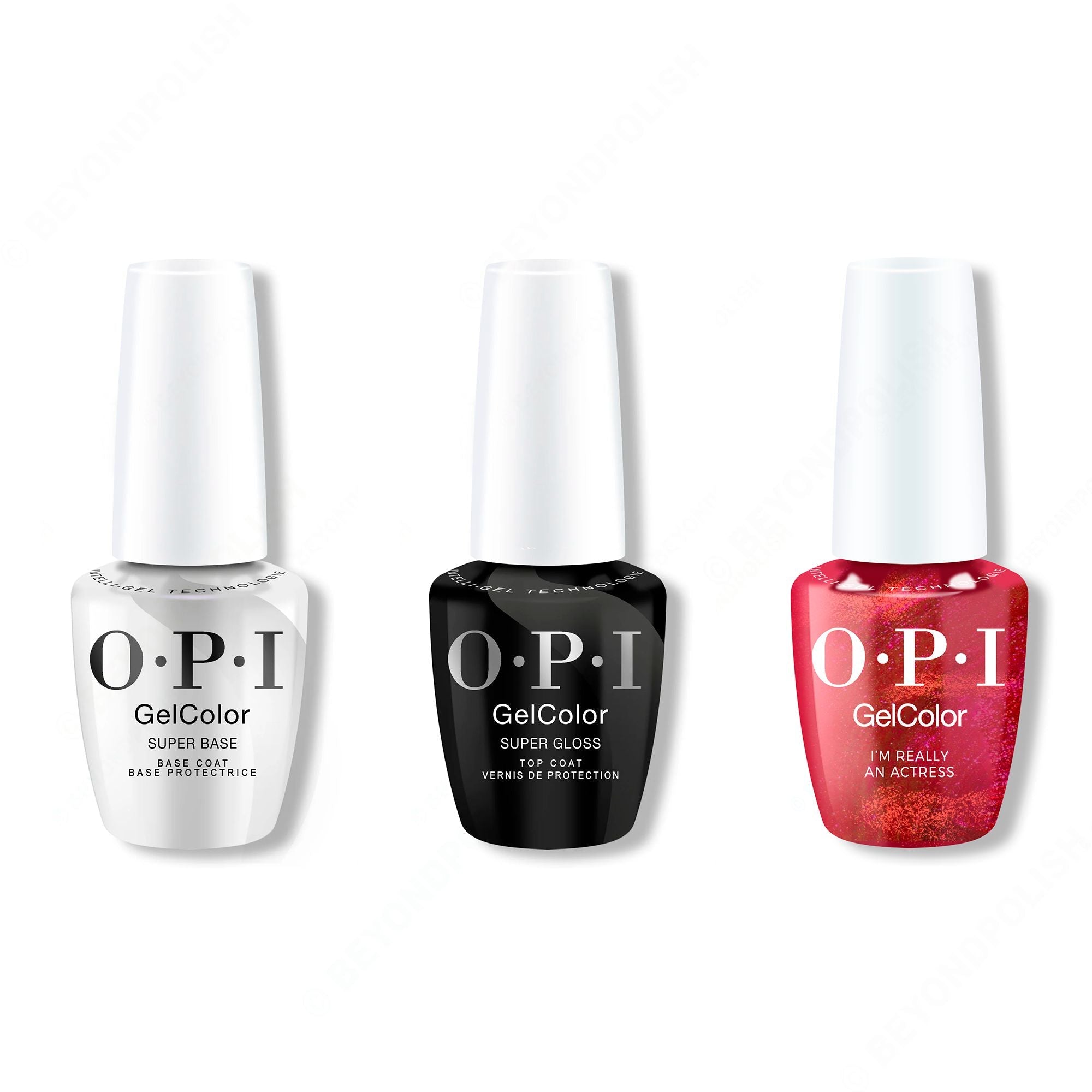 OPI GelColor Intelli-Gel Combo - Super Base Coat, Super Gloss Top Coat & I’m Really an Actress - Gel Polish at Beyond Polish