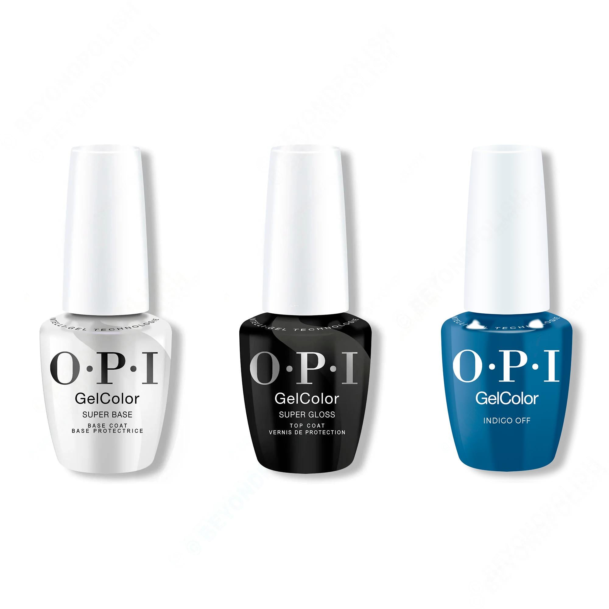 OPI GelColor Intelli-Gel Combo - Super Base Coat, Super Gloss Top Coat & IndiGO off - Gel Polish at Beyond Polish