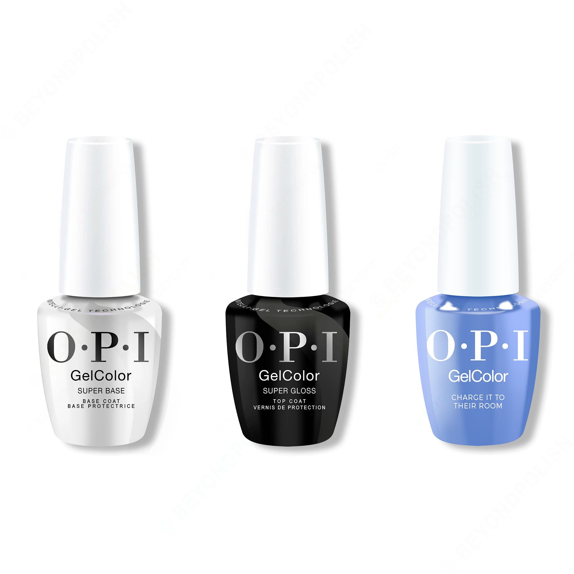 OPI GelColor Intelli-Gel Combo - Super Base Coat, Super Gloss Top Coat & Intelli-Gel Charge It To Their Room - Gel Polish at Beyond Polish