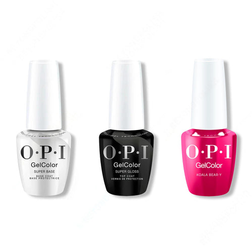 OPI GelColor Intelli-Gel Combo - Super Base Coat, Super Gloss Top Coat & Koala Bear-Y 0.5 Oz