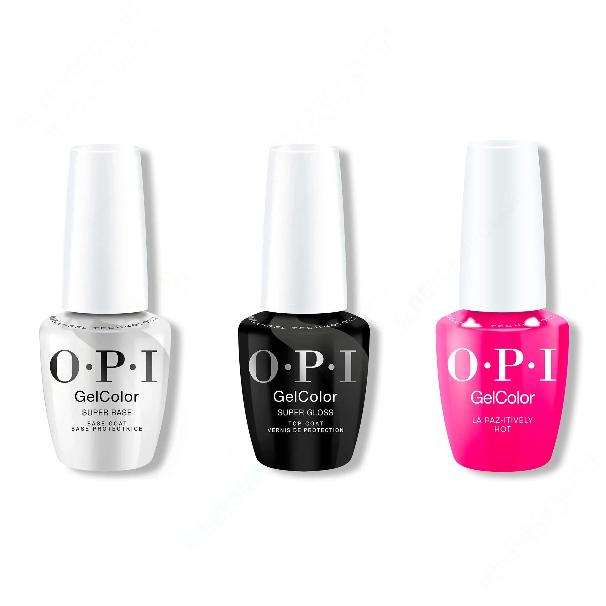 OPI GelColor Intelli-Gel Combo - Super Base Coat, Super Gloss Top Coat & La Paz-itively Hot 0.5 Oz - Gel Polish at Beyond Polish