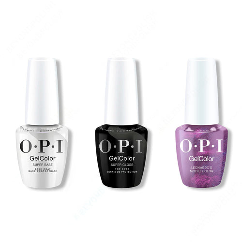 OPI GelColor Intelli-Gel Combo - Super Base Coat, Super Gloss Top Coat & Leonardo’s Model Color