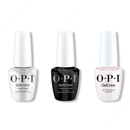 OPI GelColor Intelli-Gel Combo - Super Base Coat, Super Gloss Top Coat & Let Me Bayou a Drink
