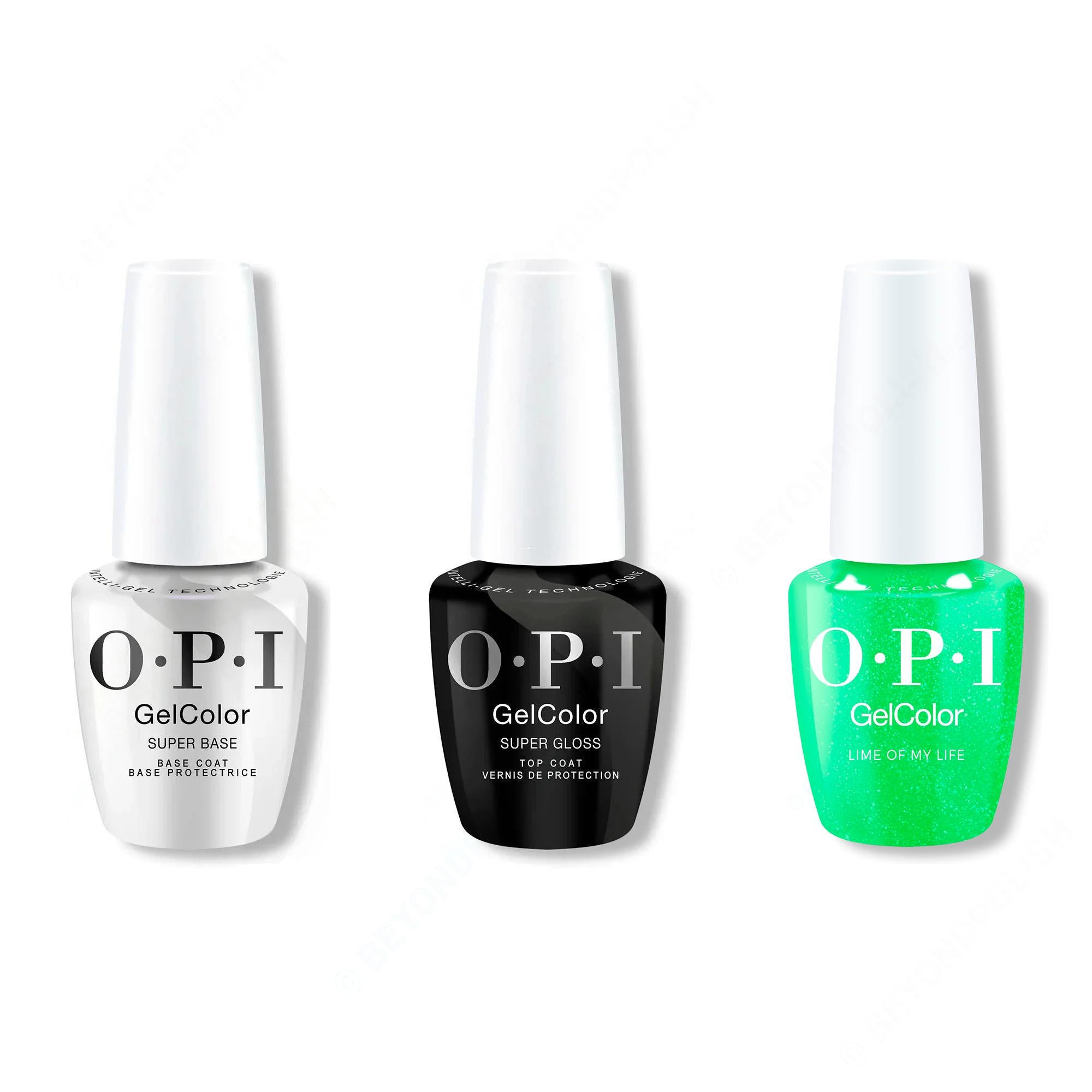 OPI GelColor Intelli-Gel Combo - Super Base Coat, Super Gloss Top Coat & Lime of My Life - Gel Polish at Beyond Polish