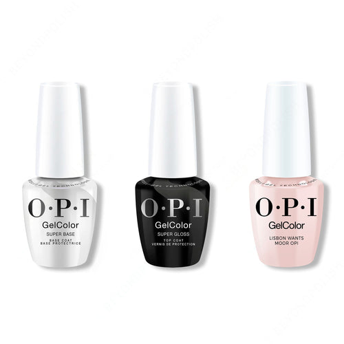 OPI GelColor Intelli-Gel Combo - Super Base Coat, Super Gloss Top Coat & Lisbon Wants Moor OPI