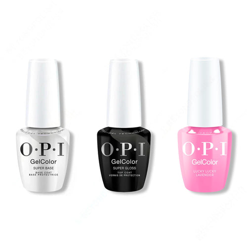 OPI GelColor Intelli-Gel Combo - Super Base Coat, Super Gloss Top Coat & Lucky Lucky Lavender 0.5 Oz