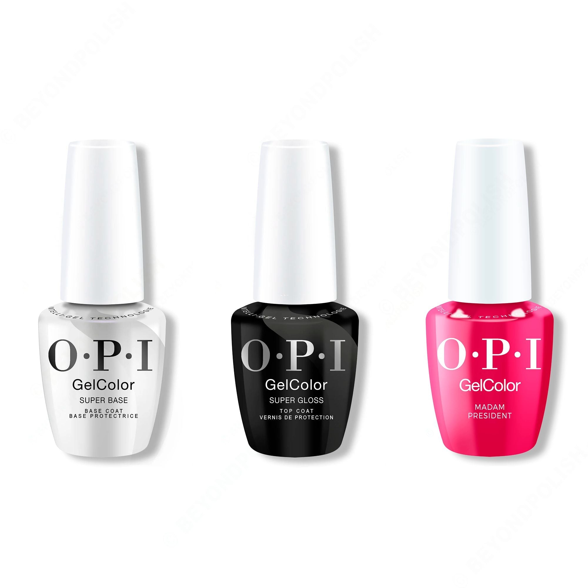 OPI GelColor Intelli-Gel Combo - Super Base Coat, Super Gloss Top Coat & Madam President - Gel Polish at Beyond Polish
