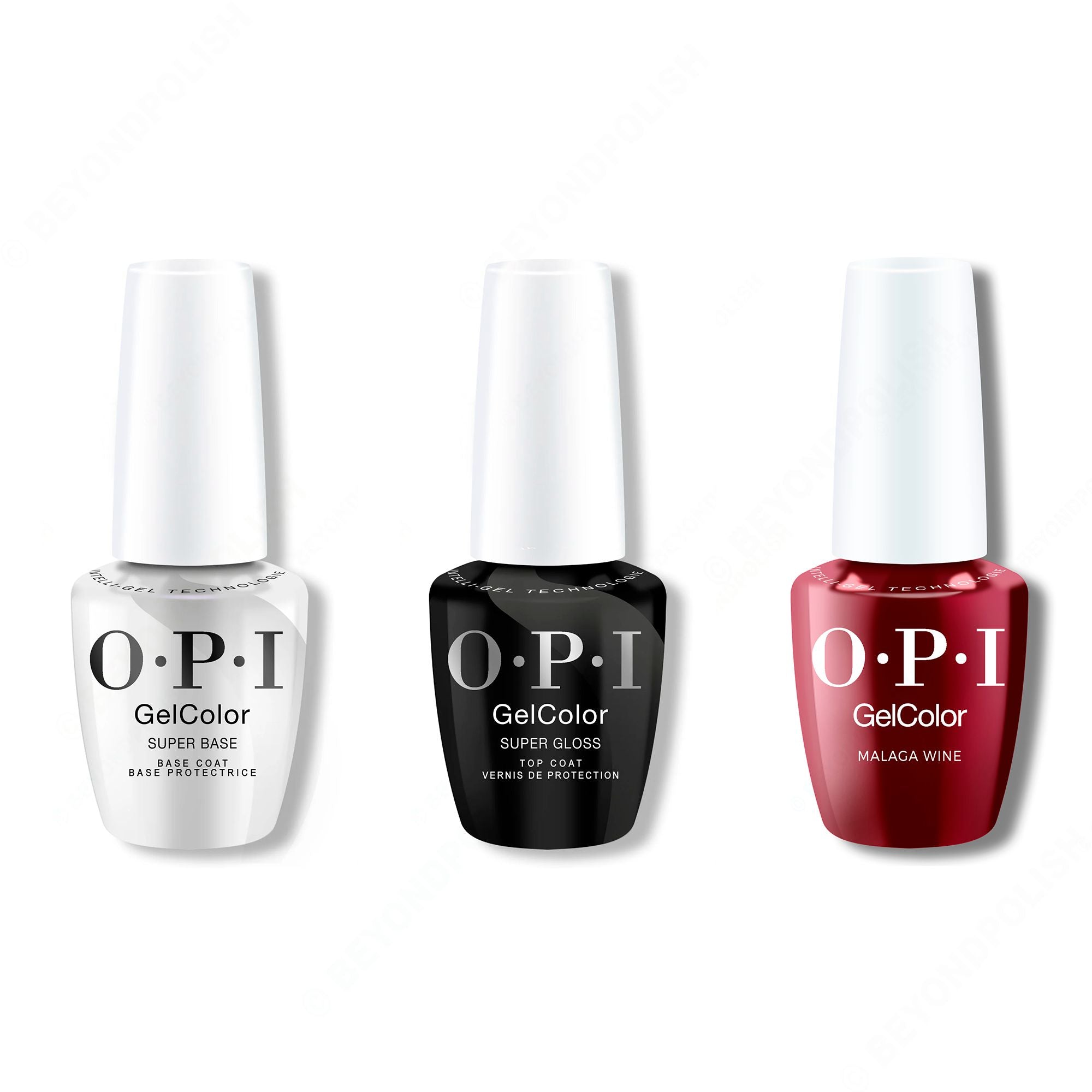 OPI GelColor Intelli-Gel Combo - Super Base Coat, Super Gloss Top Coat & Malaga Wine - Gel Polish at Beyond Polish