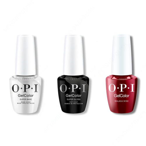 OPI GelColor Intelli-Gel Combo - Super Base Coat, Super Gloss Top Coat & Malaga Wine