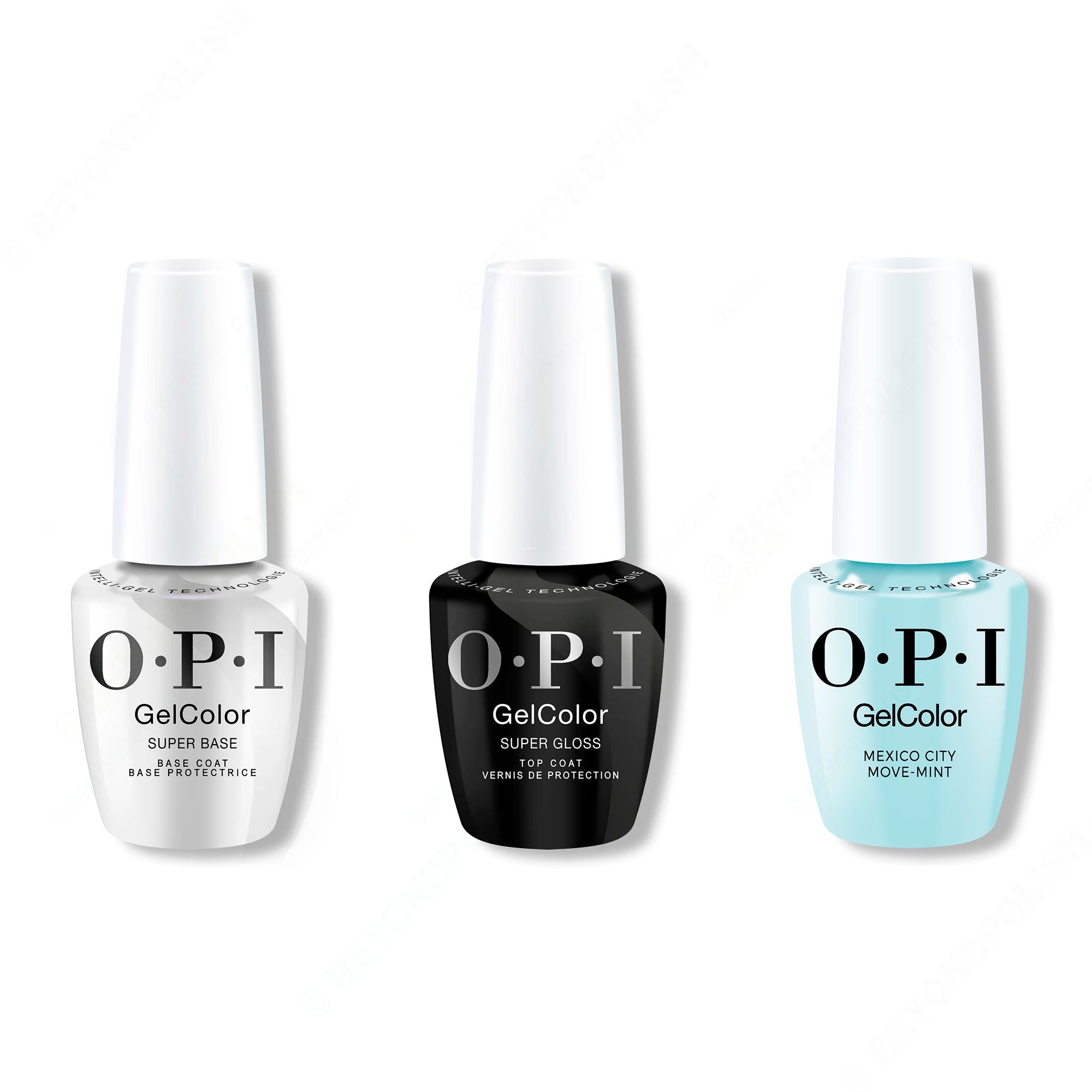 OPI GelColor Intelli-Gel Combo - Super Base Coat, Super Gloss Top Coat & Mexico City Move-mint - Gel Polish at Beyond Polish