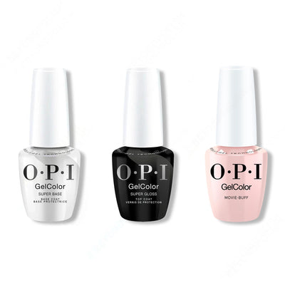 OPI GelColor Intelli-Gel Combo - Super Base Coat, Super Gloss Top Coat & Movie Buff 0.5 Oz - Gel Polish at Beyond Polish