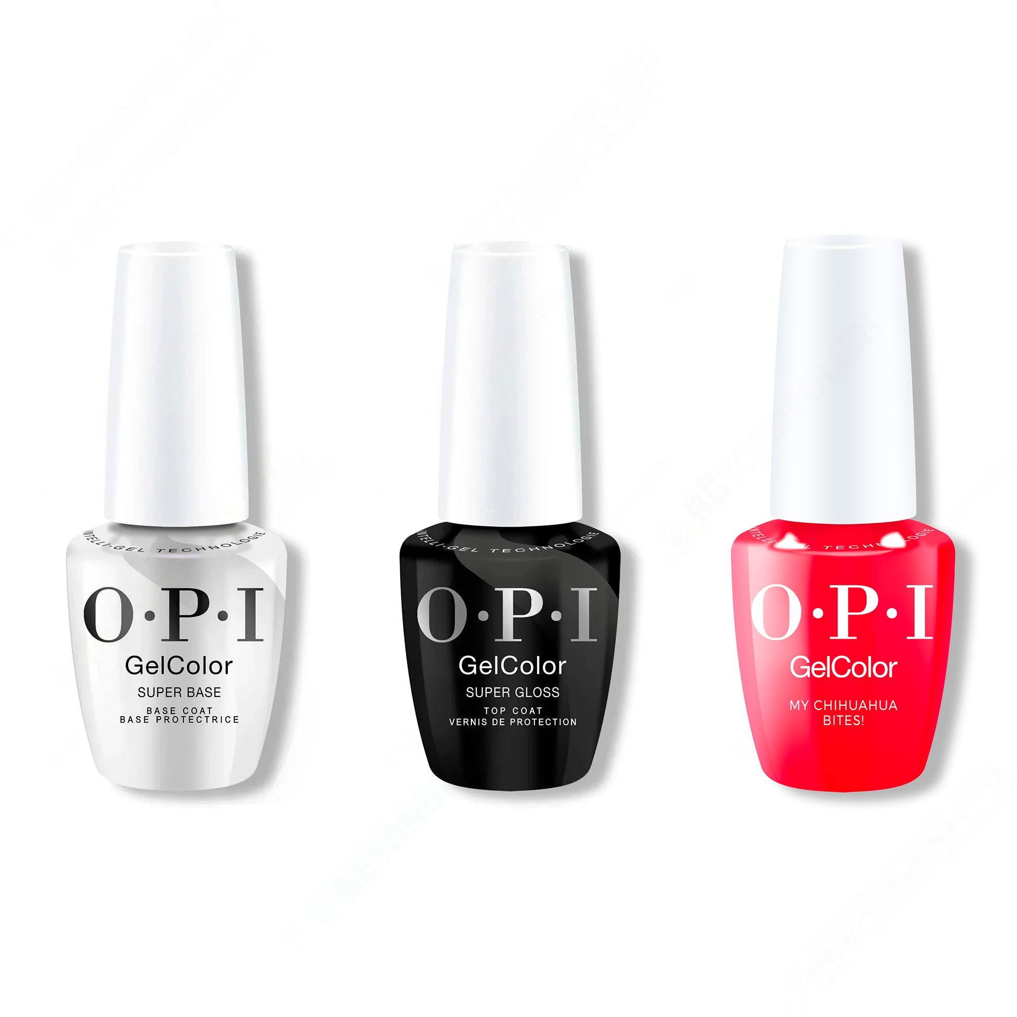 OPI GelColor Intelli-Gel Combo - Super Base Coat, Super Gloss Top Coat & My Chihuahua Bites 0.5 Oz - Gel Polish at Beyond Polish