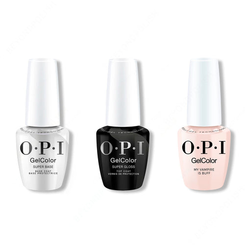 OPI GelColor Intelli-Gel Combo - Super Base Coat, Super Gloss Top Coat & My Vampire Is Buff