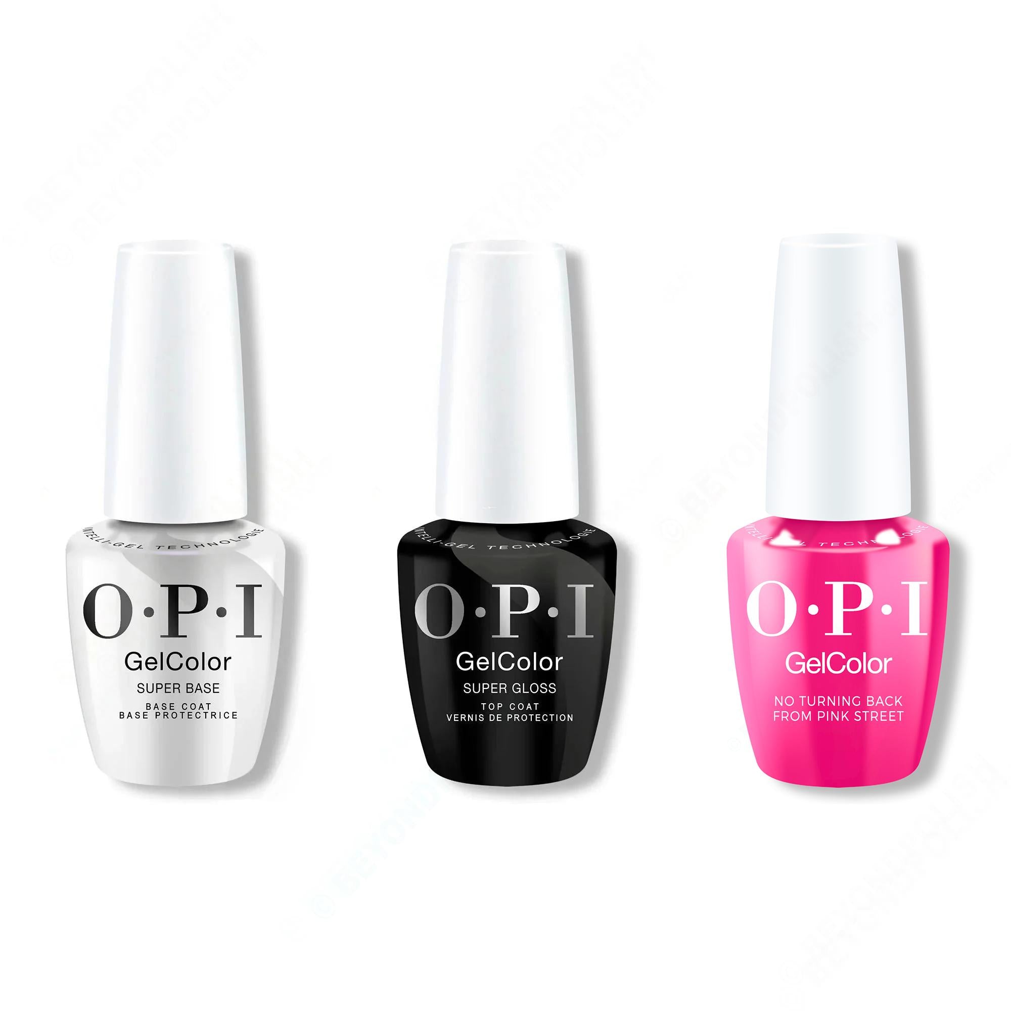 OPI GelColor Intelli-Gel Combo - Super Base Coat, Super Gloss Top Coat & No Turning Back From Pink Street 0.5 Oz - Gel Polish at Beyond Polish