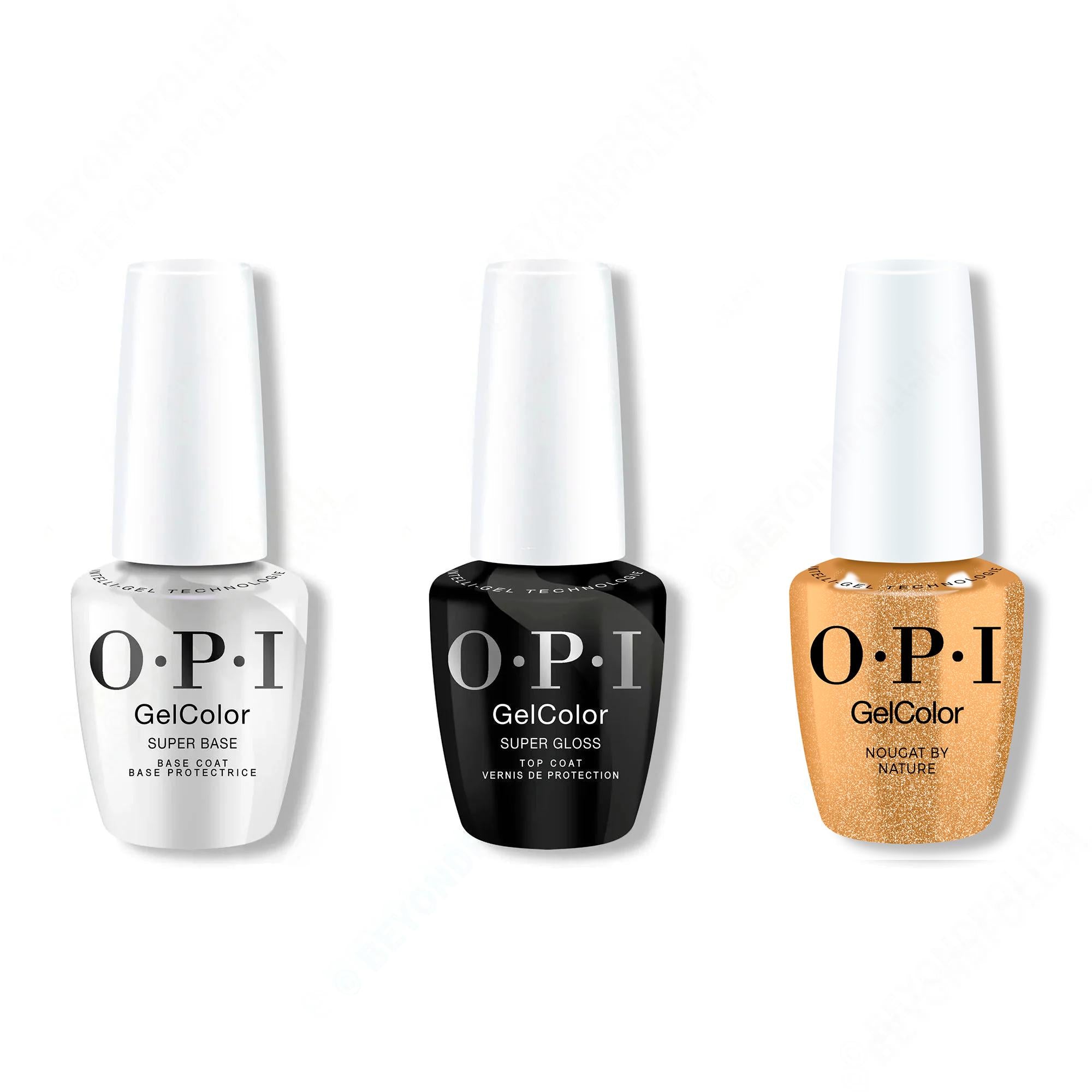 OPI GelColor Intelli-Gel Combo - Super Base Coat, Super Gloss Top Coat & Nougat by Nature - Gel Polish at Beyond Polish