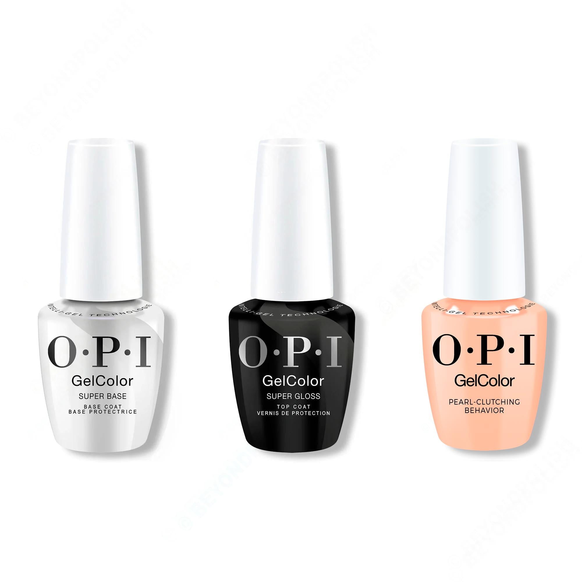 OPI GelColor Intelli-Gel Combo - Super Base Coat, Super Gloss Top Coat & Pearl-Clutching Behavior - Gel Polish at Beyond Polish
