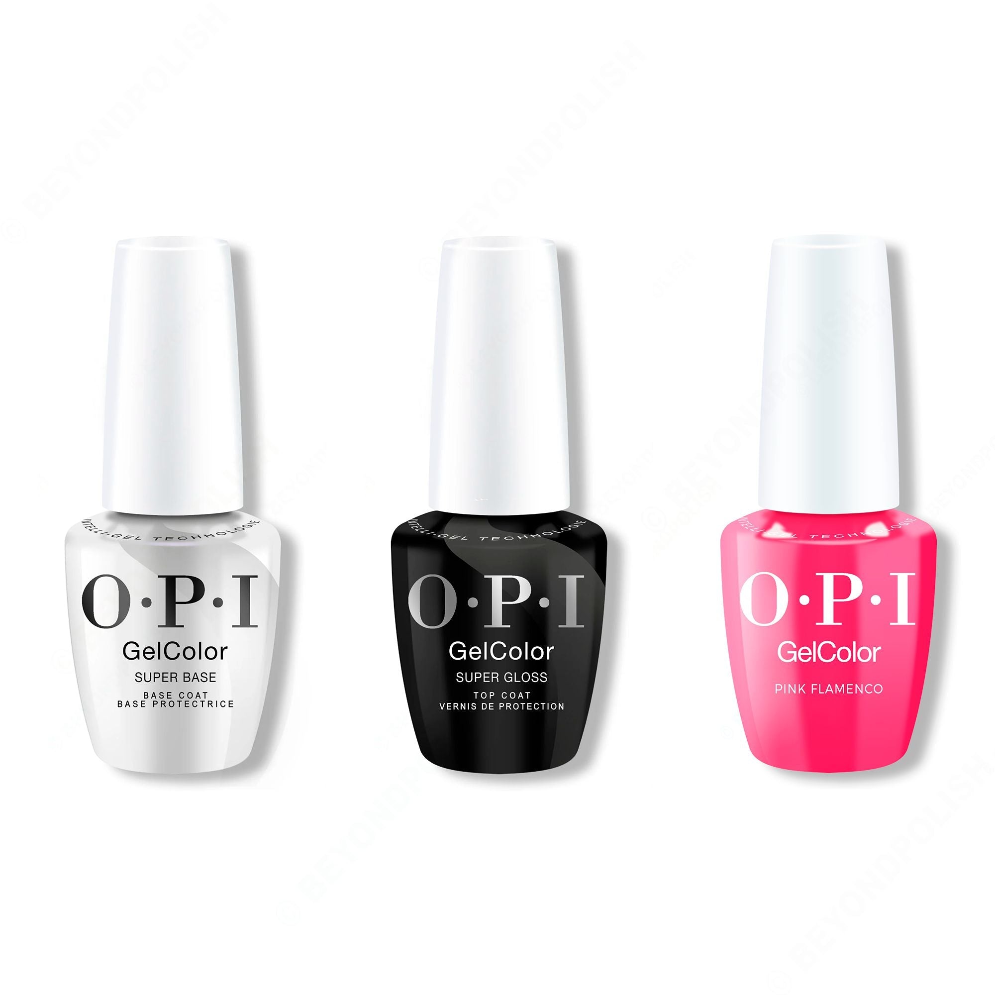 OPI GelColor Intelli-Gel Combo - Super Base Coat, Super Gloss Top Coat & Pink Flamenco - Gel Polish at Beyond Polish