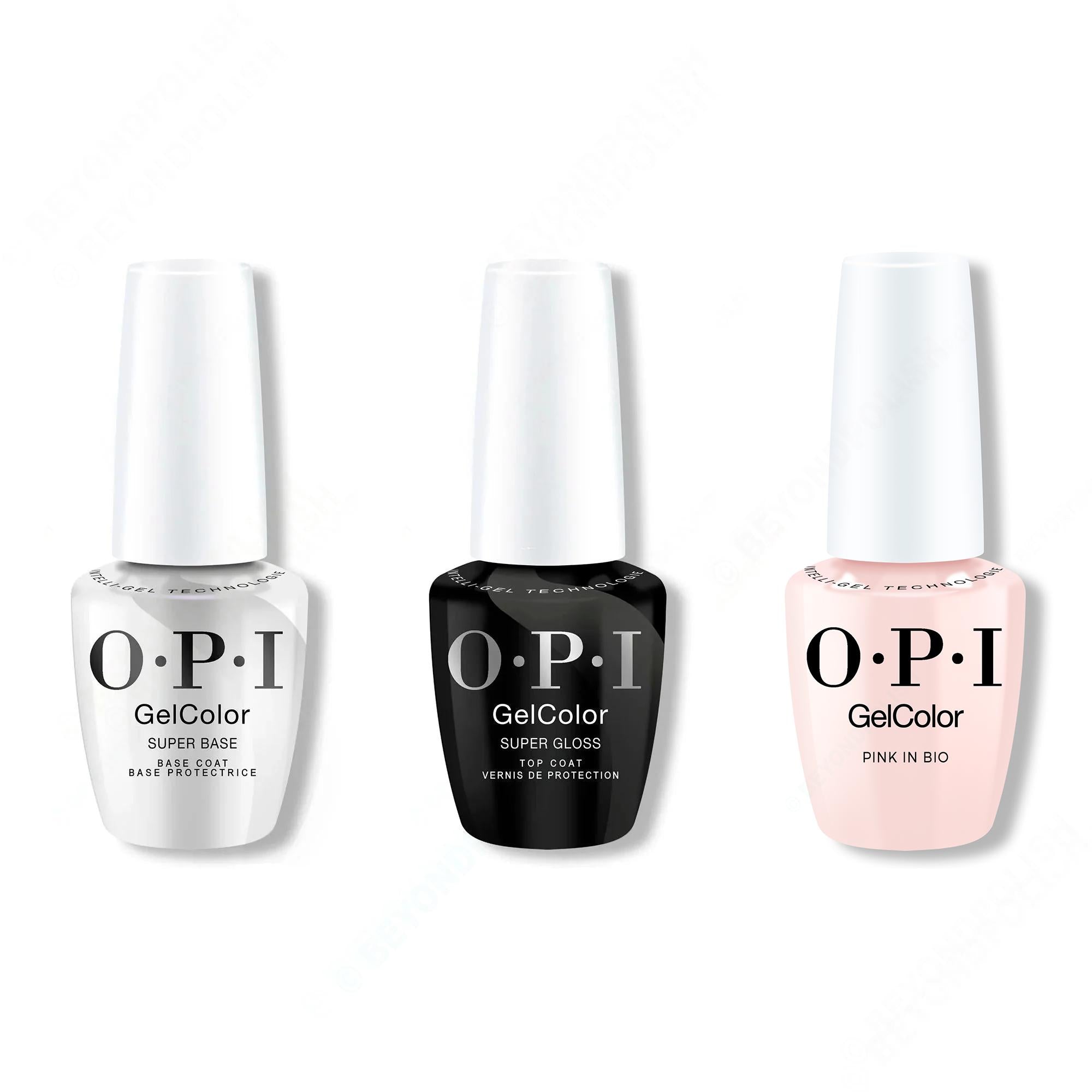 OPI GelColor Intelli-Gel Combo - Super Base Coat, Super Gloss Top Coat & Pink In Bio 0.5 Oz - Gel Polish at Beyond Polish
