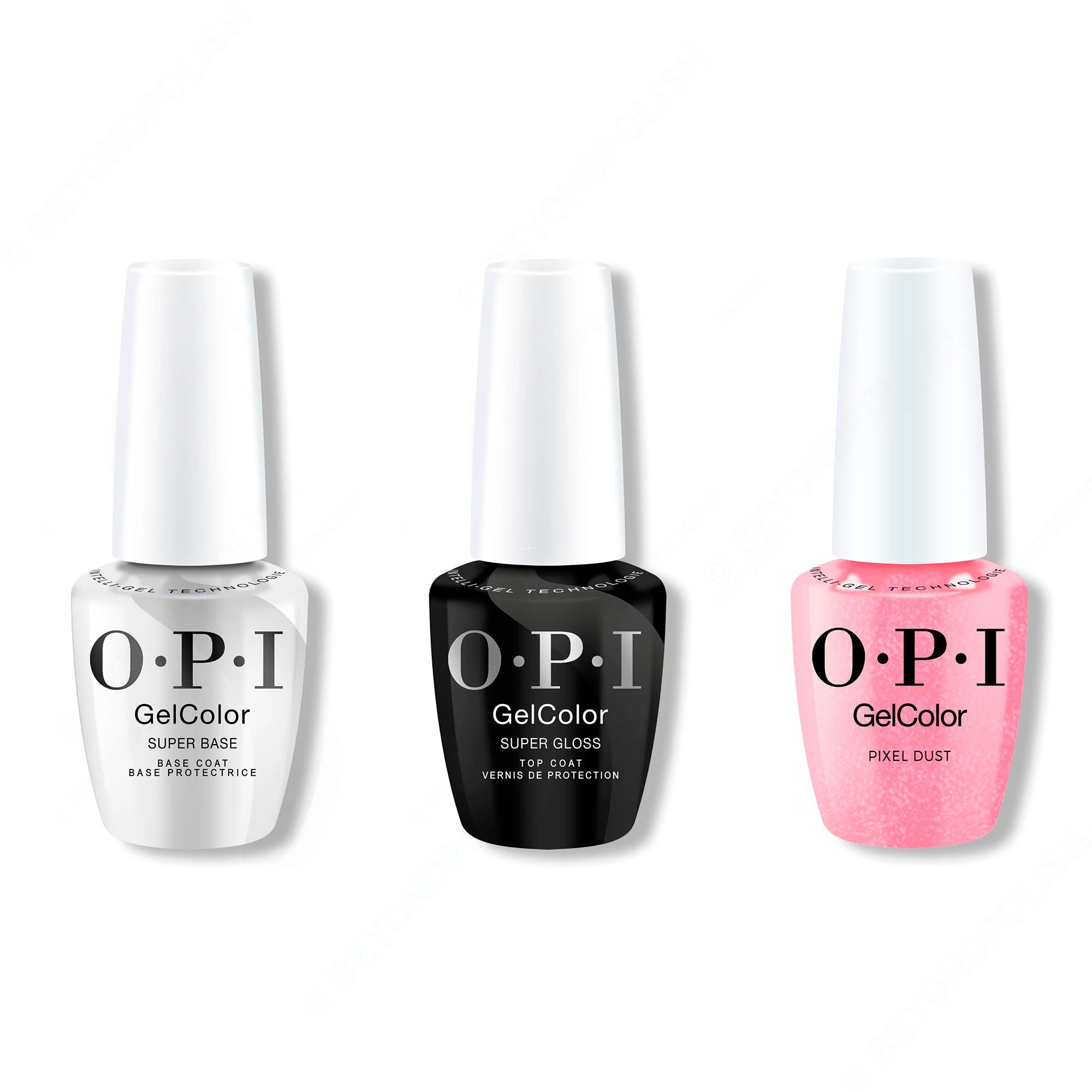 OPI GelColor Intelli-Gel Combo - Super Base Coat, Super Gloss Top Coat & Pixel Dust - Gel Polish at Beyond Polish