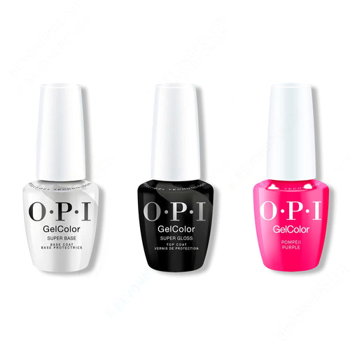 OPI GelColor Intelli-Gel Combo - Super Base Coat, Super Gloss Top Coat & Pompeii Purple