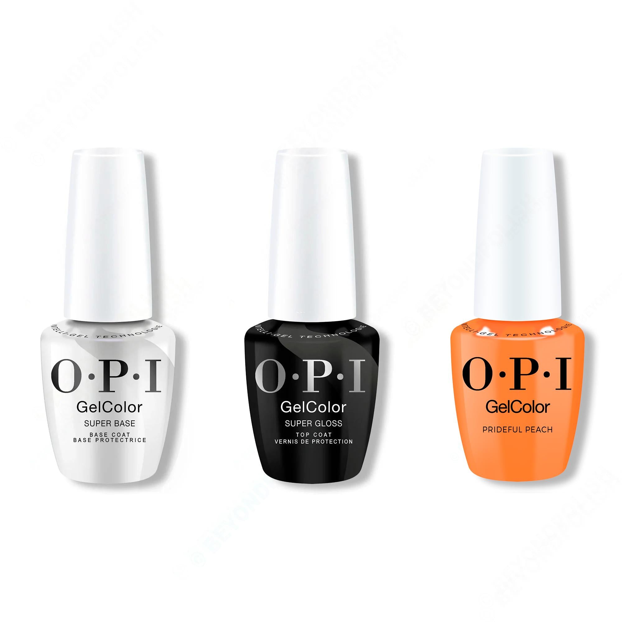 OPI GelColor Intelli-Gel Combo - Super Base Coat, Super Gloss Top Coat & Prideful Peach - Gel Polish at Beyond Polish