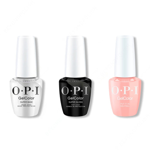 OPI GelColor Intelli-Gel Combo - Super Base Coat, Super Gloss Top Coat & Put It In Neutral