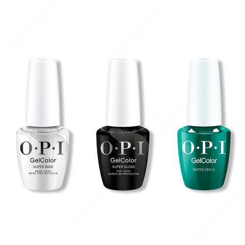 OPI GelColor Intelli-Gel Combo - Super Base Coat, Super Gloss Top Coat & Rated Pea-G