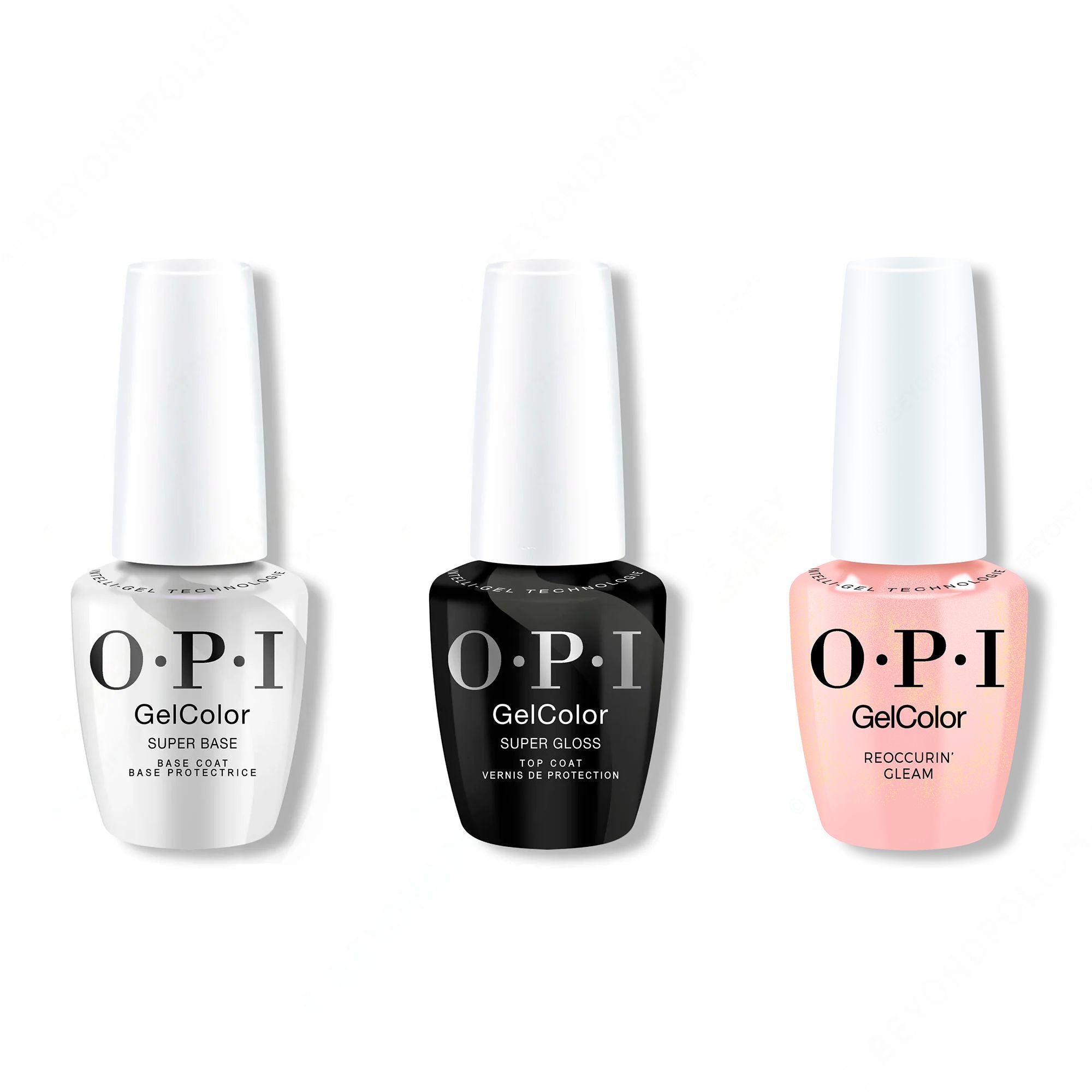 OPI GelColor Intelli-Gel Combo - Super Base Coat, Super Gloss Top Coat & Reoccurin' Gleam - Gel Polish at Beyond Polish