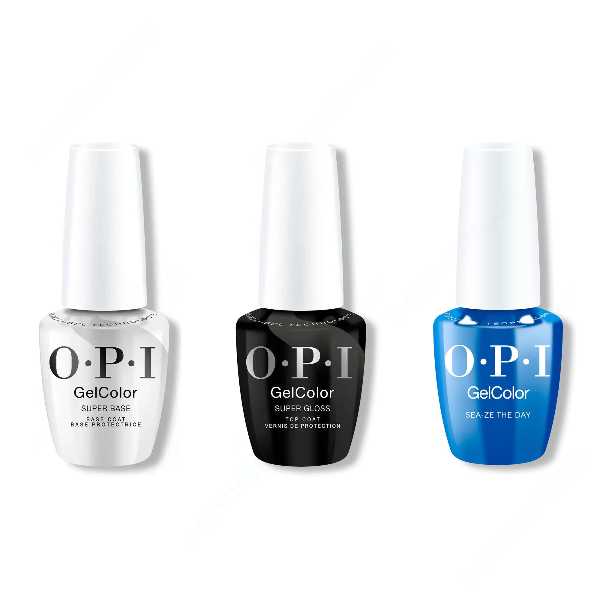 OPI GelColor Intelli-Gel Combo - Super Base Coat, Super Gloss Top Coat & Sea-Ze the Day - Gel Polish at Beyond Polish