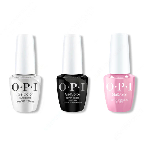 OPI GelColor Intelli-Gel Combo - Super Base Coat, Super Gloss Top Coat & Seven Wonders Of Opi 0.5 Oz
