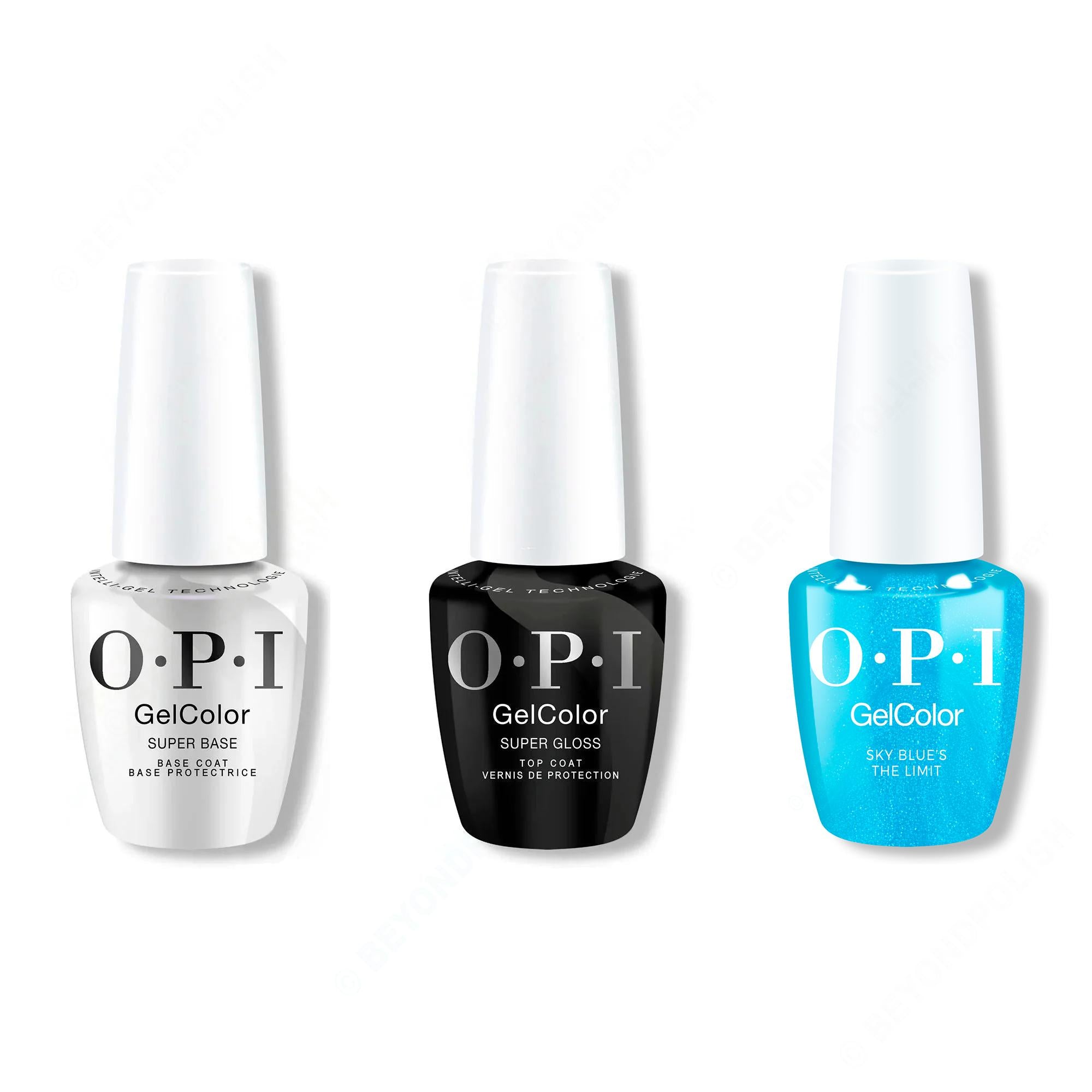 OPI GelColor Intelli-Gel Combo - Super Base Coat, Super Gloss Top Coat & Sky Blue's the Limit - Gel Polish at Beyond Polish